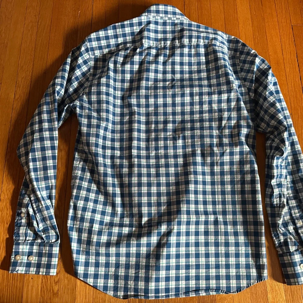Banana Republic Slim Fit Blue Plaid Tech Stretch Cotton Button Down, Size S